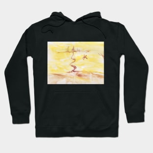 Landscape in yellow tones. Encaustic, art decoration, sketch. Hoodie